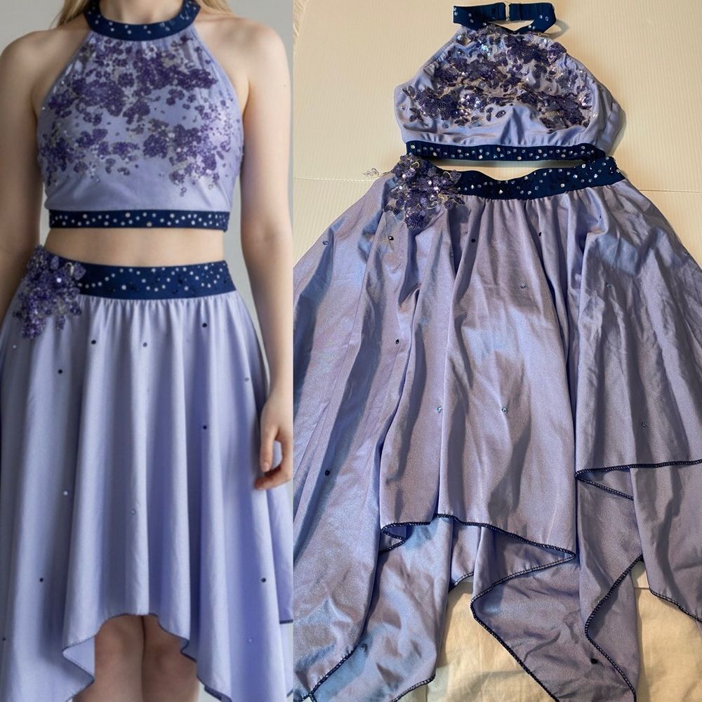 Glamour solo dance costume 2 piece embellished blue SA-Small adult